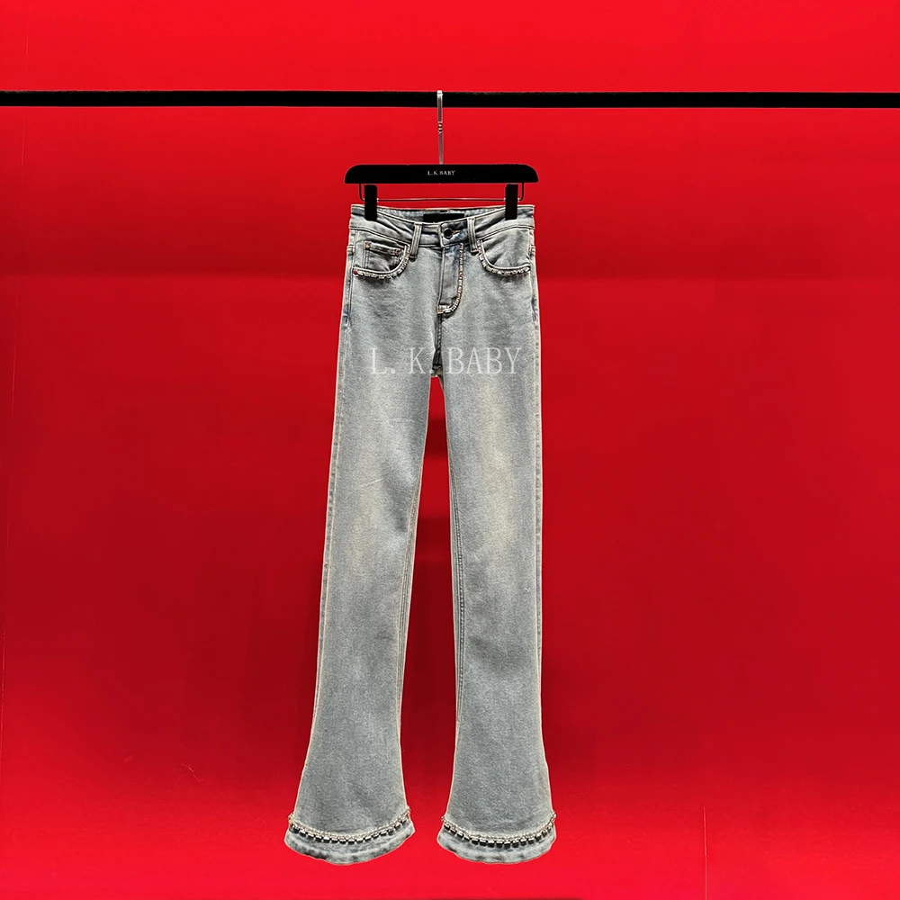 【L.K.BABY】差不多女孩  时尚轻奢镶钻都市感微喇牛仔裤显瘦百搭