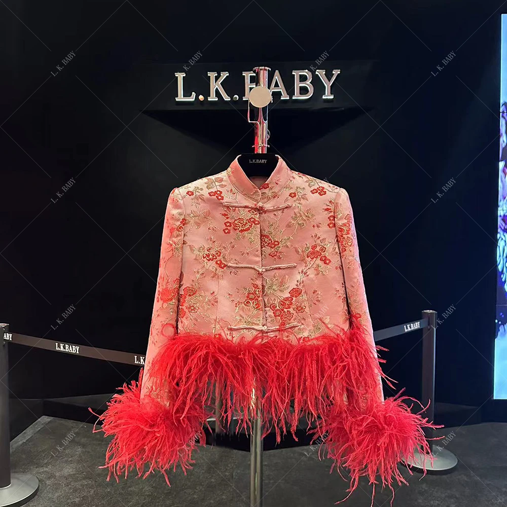 【L.K BABY】国色天香  重工新中式国风提花盘扣羽毛气质外套*