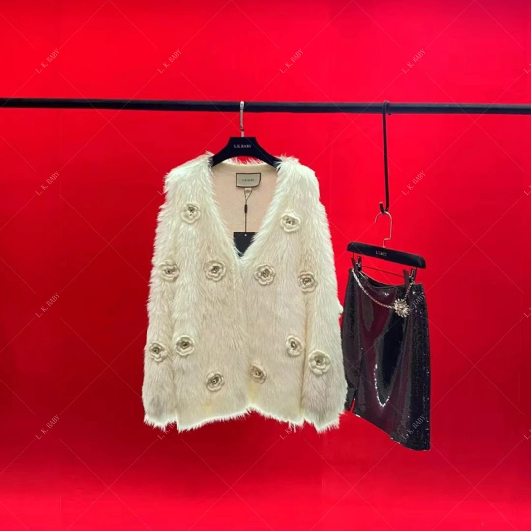 【L.K.BABY】出水芙蓉  重工镶钻玫瑰花朵白色外套气质轻奢时尚