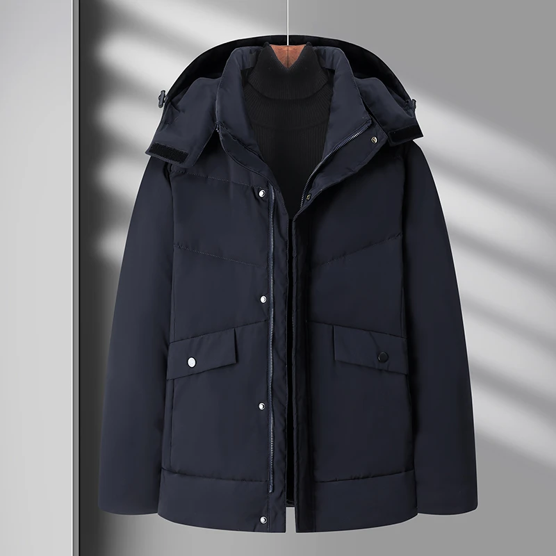 新款中老年加绒鸭男加厚爸爸冬装外套短款老人大码防寒服爷爷袄子