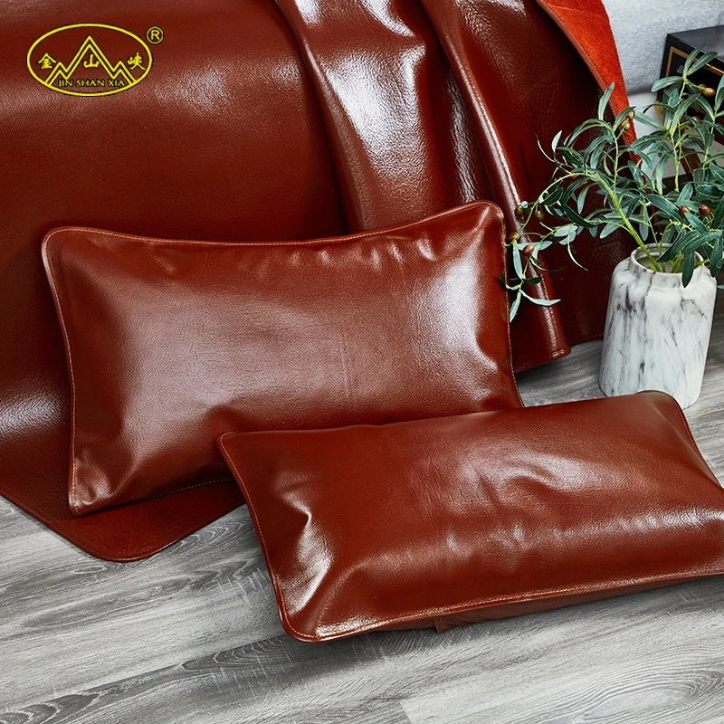 高档整张无拼接牛皮枕套头层水牛皮纯色红棕枕套单人枕简约中式