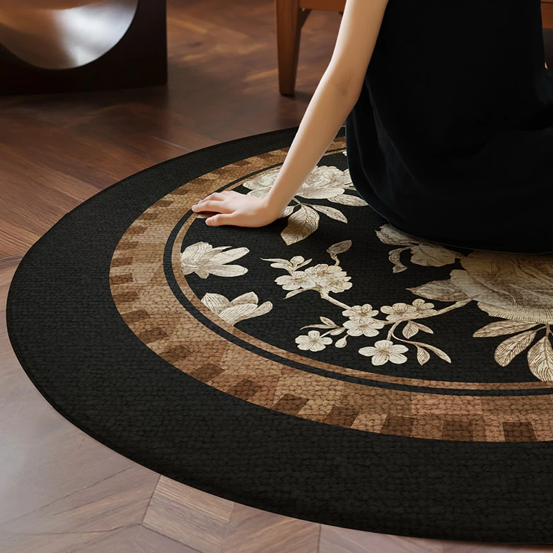 2025新款复古轻奢圆形客厅地毯防水防污沙发茶几地垫衣帽间转椅垫
