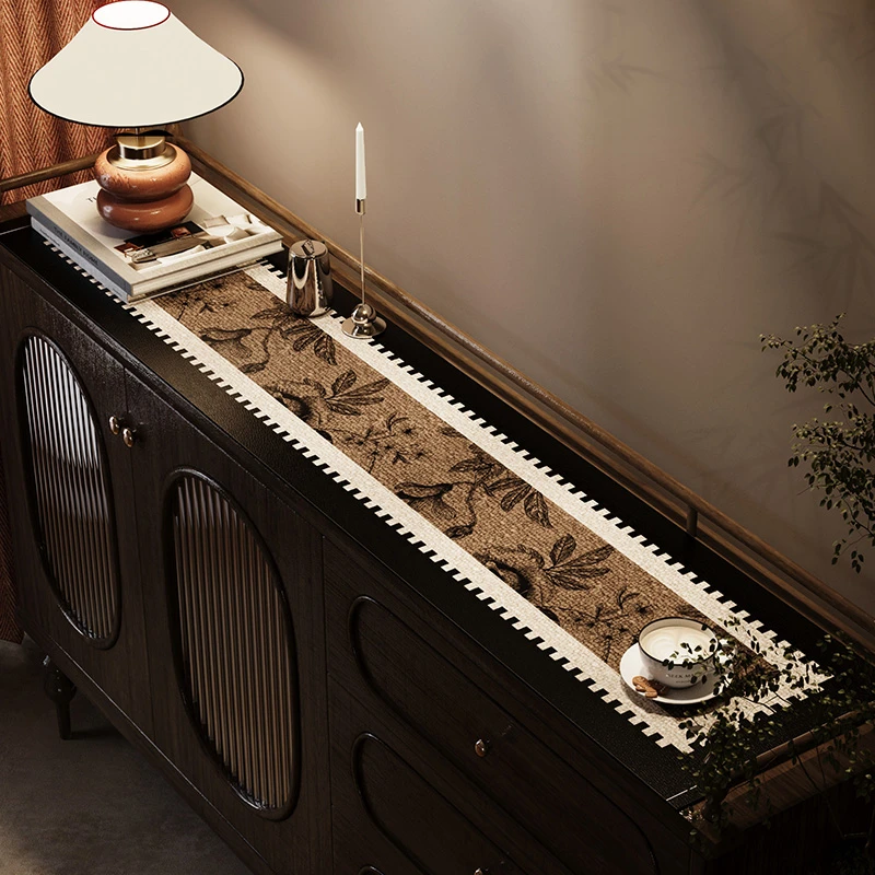 高级感复古轻奢皮革餐边柜桌垫酒柜电视柜台面防尘保护垫防水防油