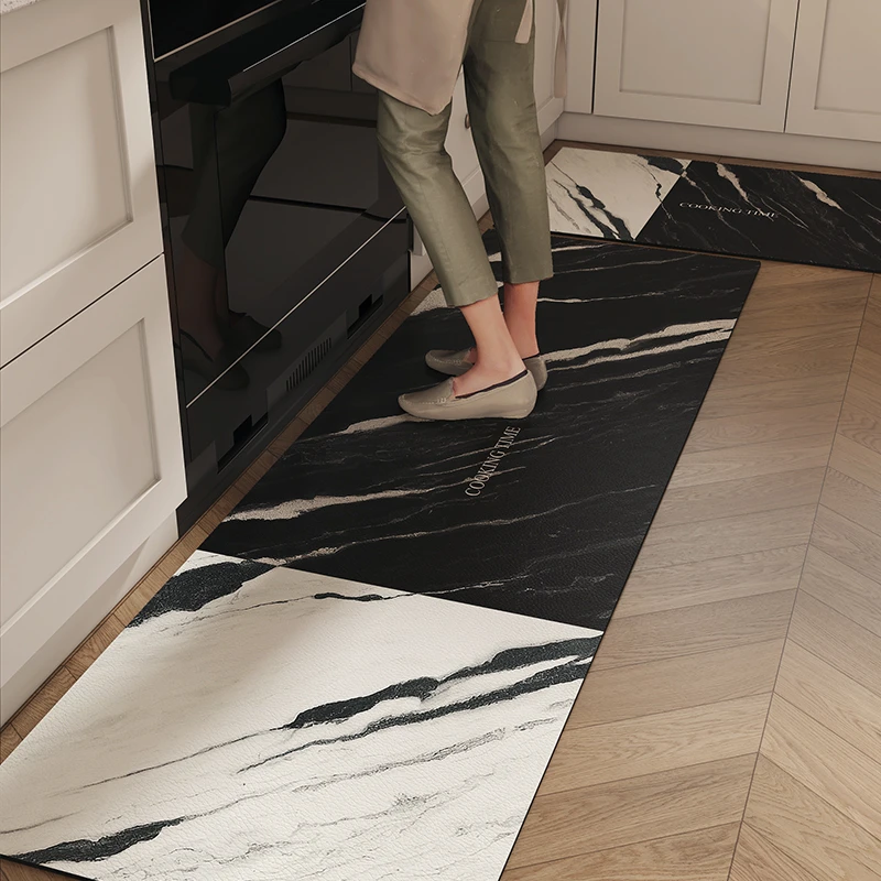 轻奢高级感大理石纹厨房地垫家用硅藻泥防滑防油可擦免洗脚垫整铺