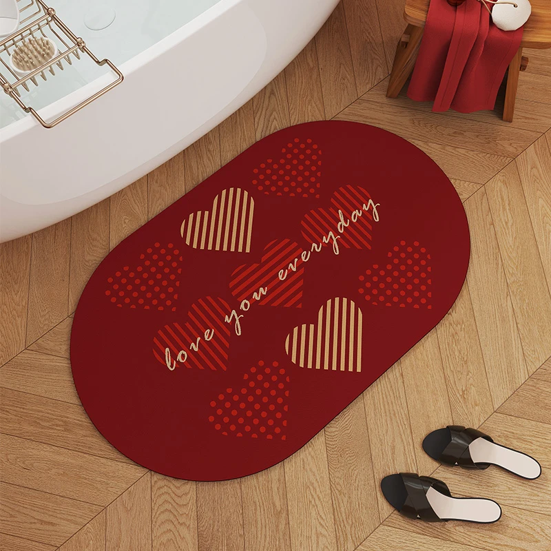 结婚喜庆红色浴室地垫硅藻泥吸水软垫可擦免洗家用脚垫卫生间门垫