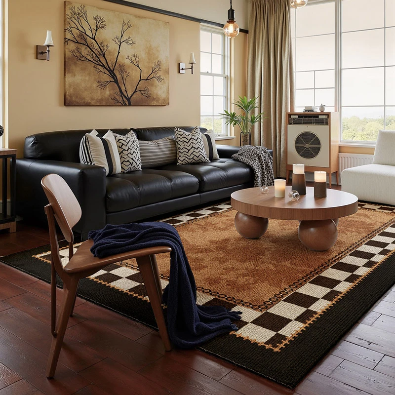 2025新款复古中古风客厅地毯轻奢高级沙发茶几垫防水耐脏免洗可擦