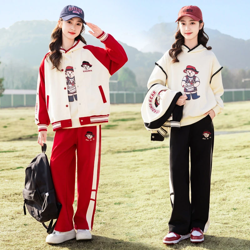女童装秋装套装2025新款洋气时髦大童女装春秋款女孩棒球服三件套