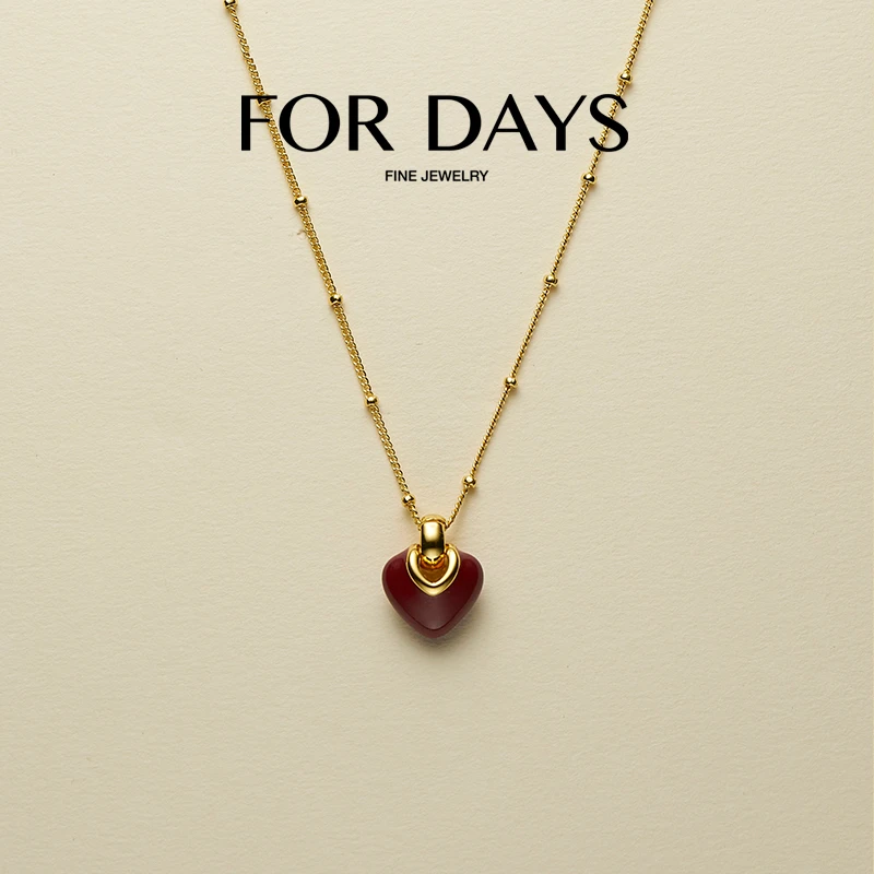 铜合金珐琅项链 FOR DAYS  法式轻奢滴油珐琅桃心项链坠链百搭