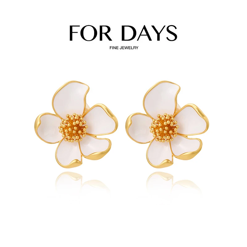 铜合金珐琅耳饰 FOR DAYS  欧美奢华中古手绘珐琅山茶花耳夹款