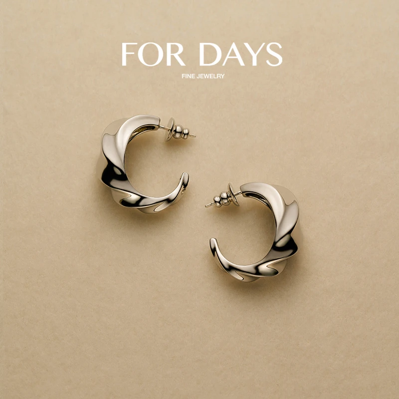 铜合金耳饰 FOR DAYS  个性潮酷金属不规则扭曲C形耳饰