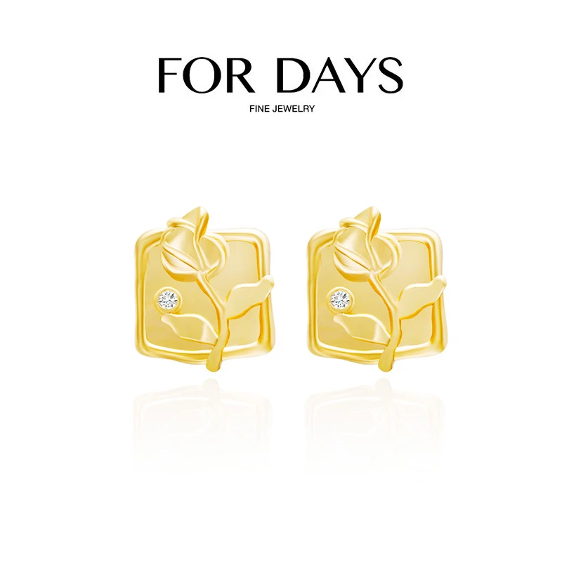 FOR DAYS 铜合金耳饰 法式复古立体玫瑰花方形耳饰