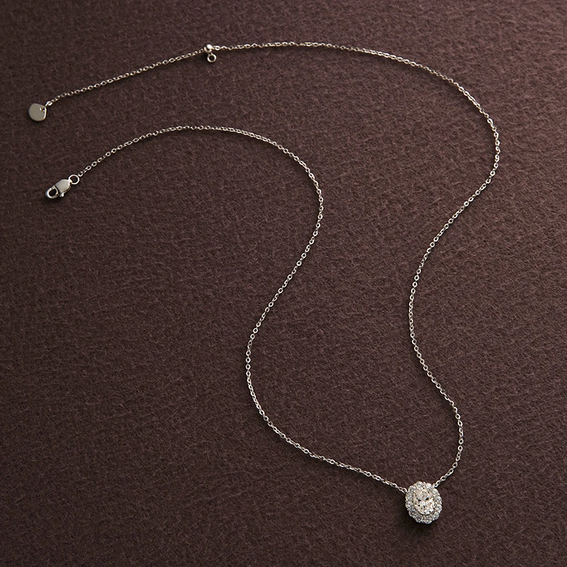 FOR DAYS 坠链均925银莫桑石 通体S925银闪耀鸽子蛋椭圆锁骨项链