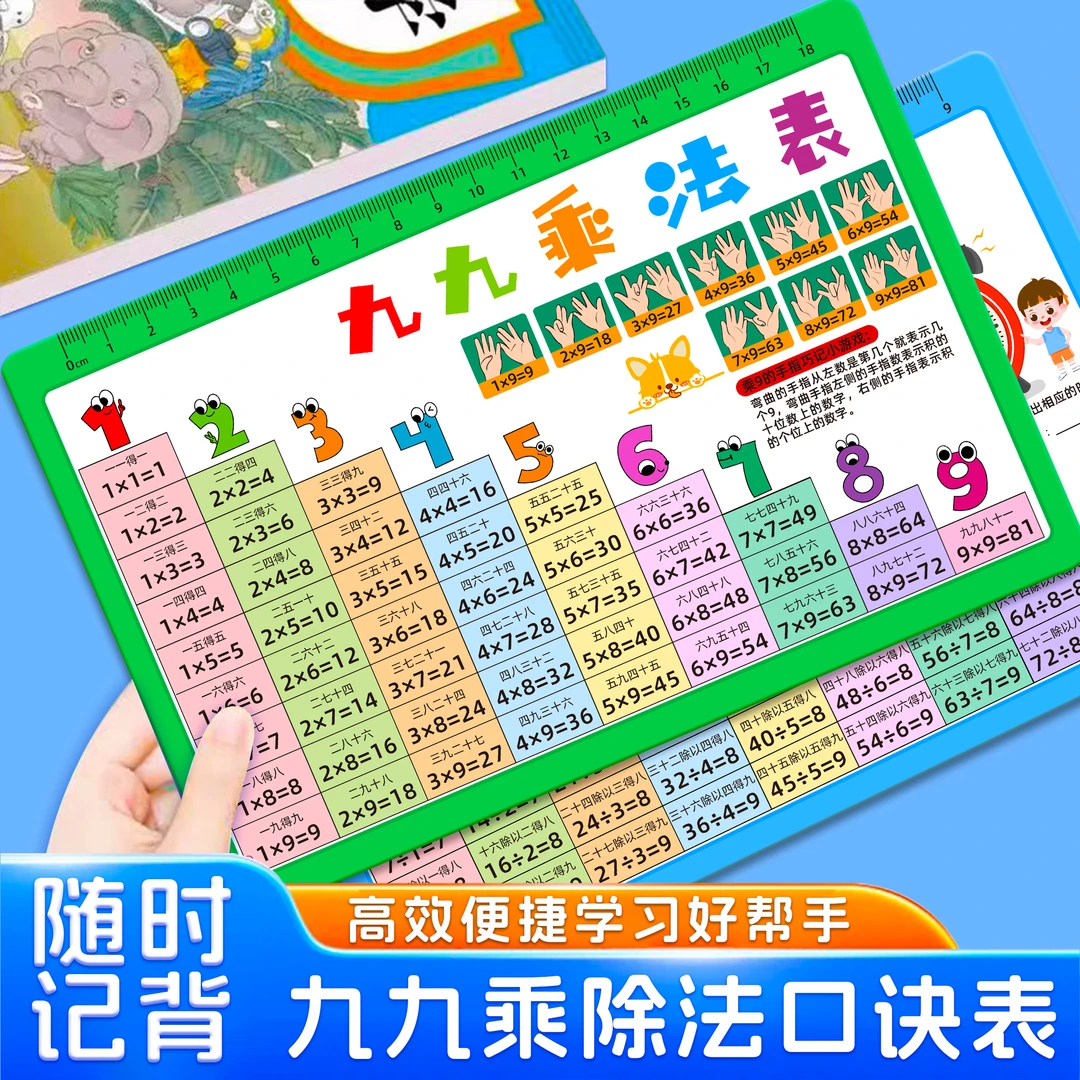 【买大送小】双面可用九九乘除法口诀表防水耐折乘除法公式卡直尺