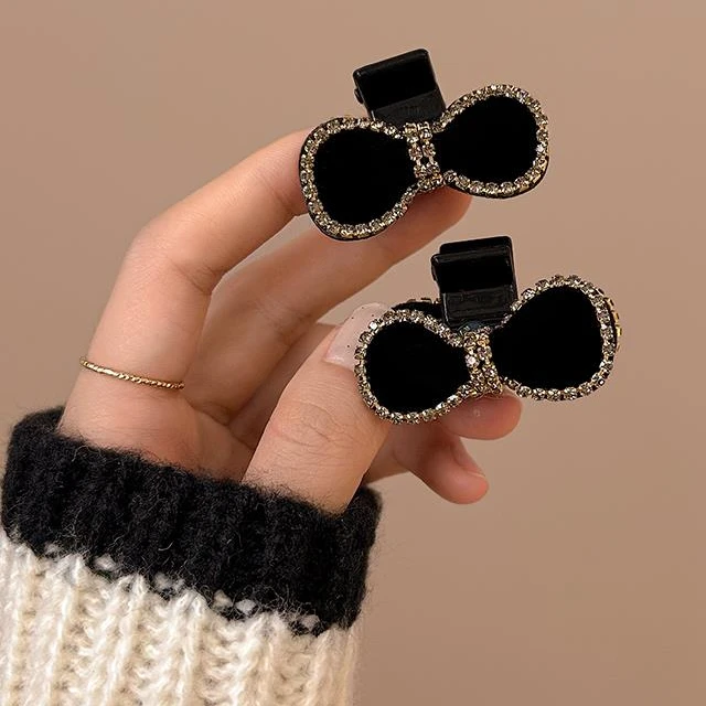 复古丝绒蝴蝶结抓夹女秋冬侧边刘海夹公主头夹子小号鲨鱼夹发饰品