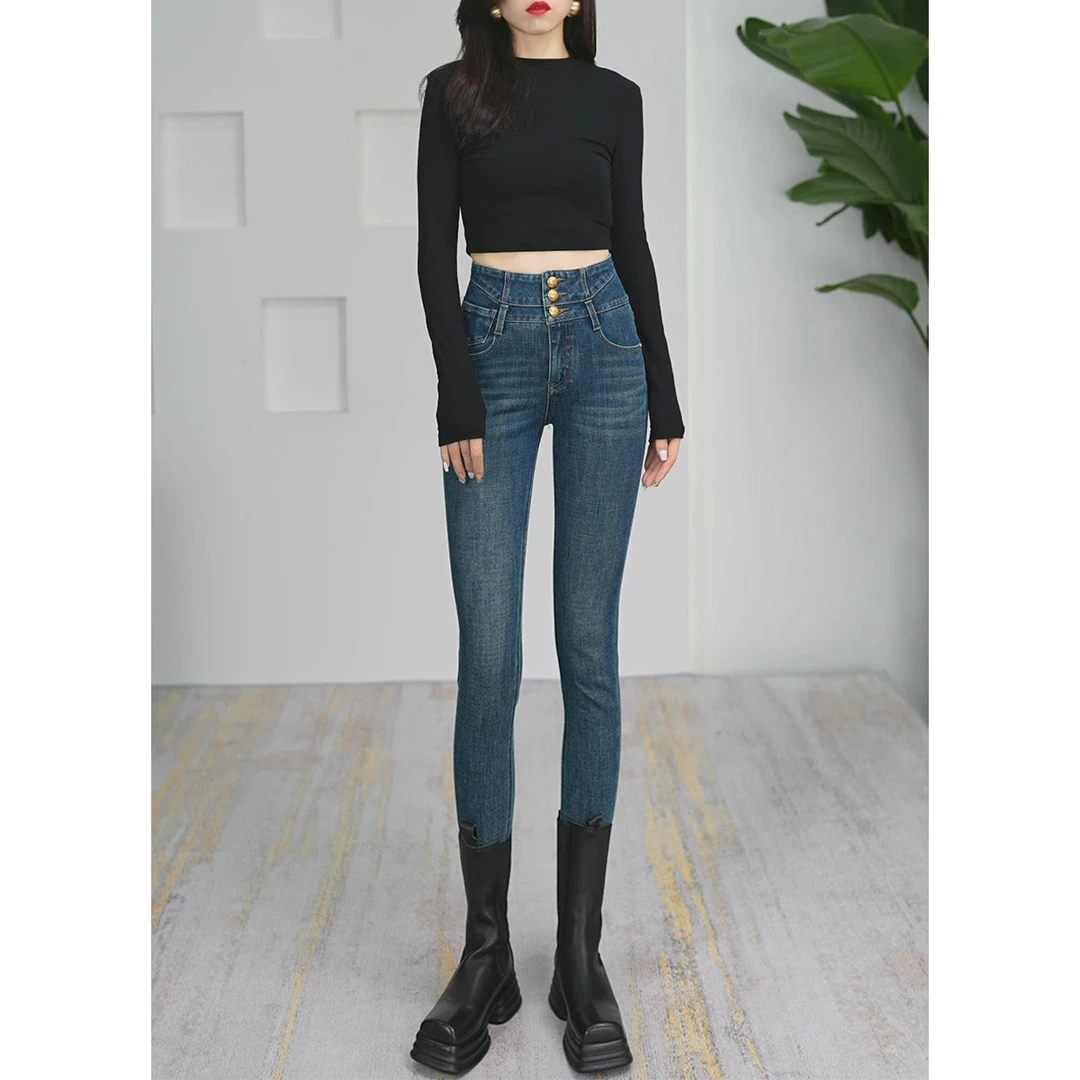 百搭小脚牛仔裤女2024新款高腰显瘦修身紧身弹力九分铅笔裤子