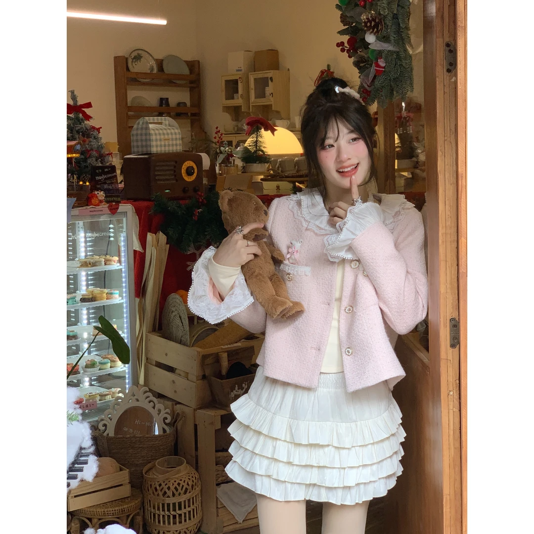 甜大王 韩版黄色小香风外套女小个子高级感秋冬厚外套显瘦上衣