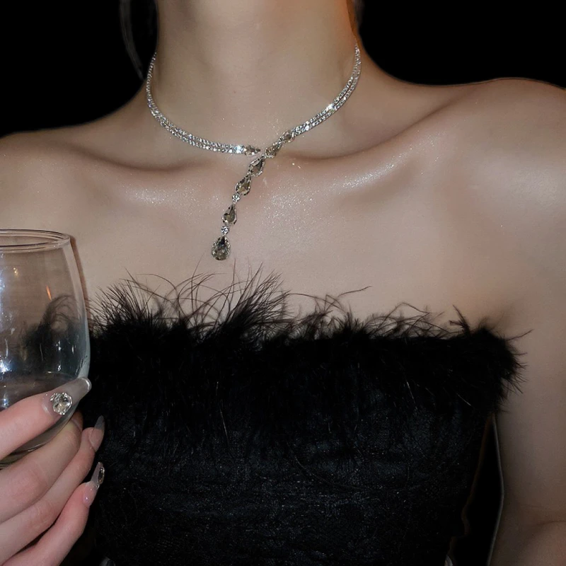 双层锌合金高级感小众配饰陶瓷项饰水滴锆石辣妹项圈