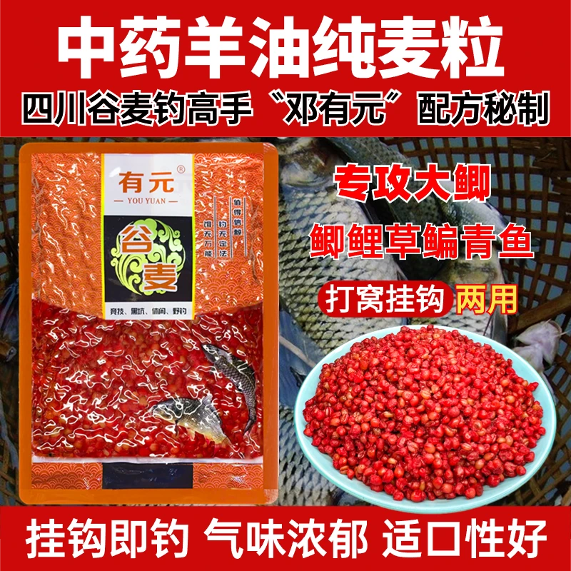 有元纯麦粒--羊油中药打窝料逗钓挂钩鱼饵麦子窝料鲫鱼鲤鱼草鱼