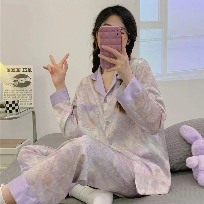 女士冰丝睡衣春秋冬长袖长裤大码2024新款夏季薄款凉感家居服套装