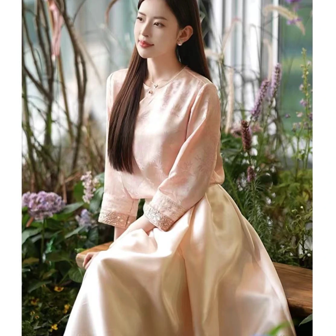 芳菲粉竹渐变丁达尔风新中式立领民国风提花套头衫2024B6364瑶瑶