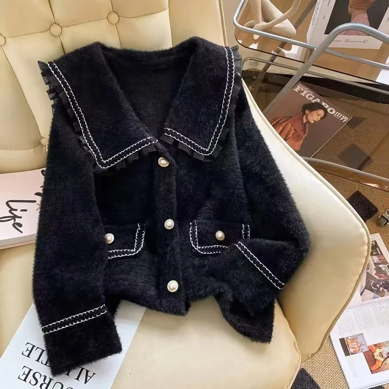 S16-韩版秋冬新款小香风短款外套小个子仿水貂绒上衣