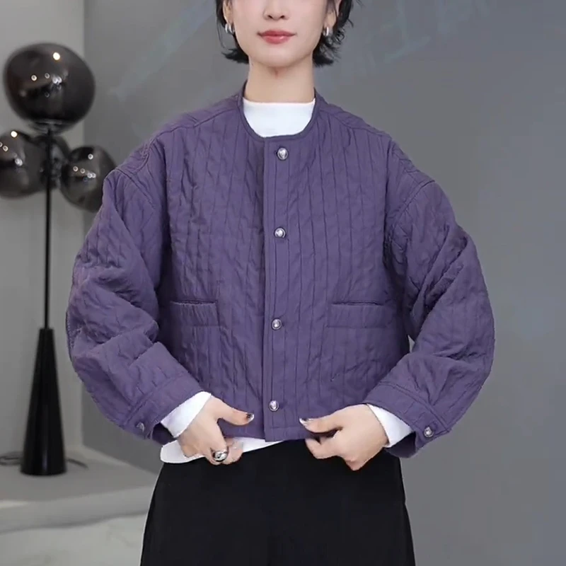 大码女装宽松时尚气质肌理感外套秋季新款圆领遮肉显瘦轻薄棉服