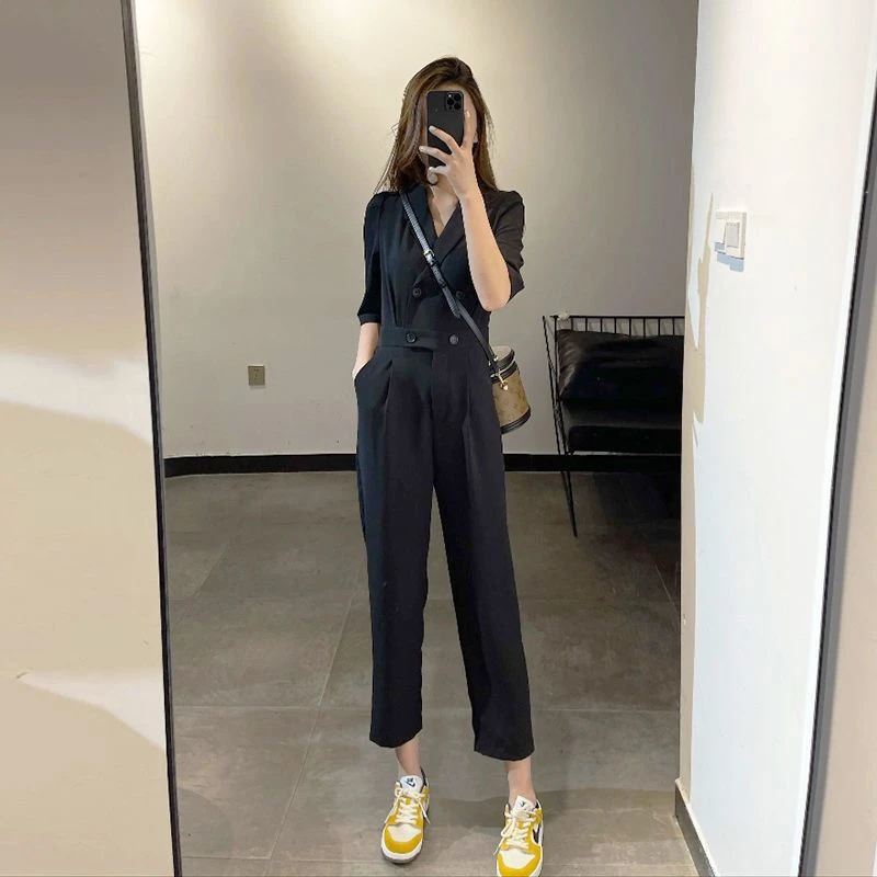 西装连体裤女夏2024新款韩版宽松显瘦百搭高级感连体裤阔腿九分裤