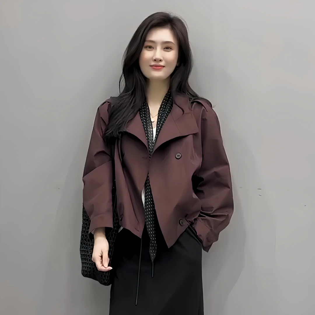 大码女装气质轻熟风百搭外套春秋新款翻领宽松显瘦复古红色开衫