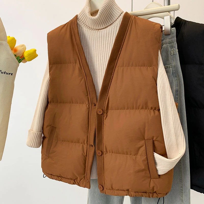 网红同款时尚V领背心马甲女秋冬新款抽绳单排扣小众设计感外套