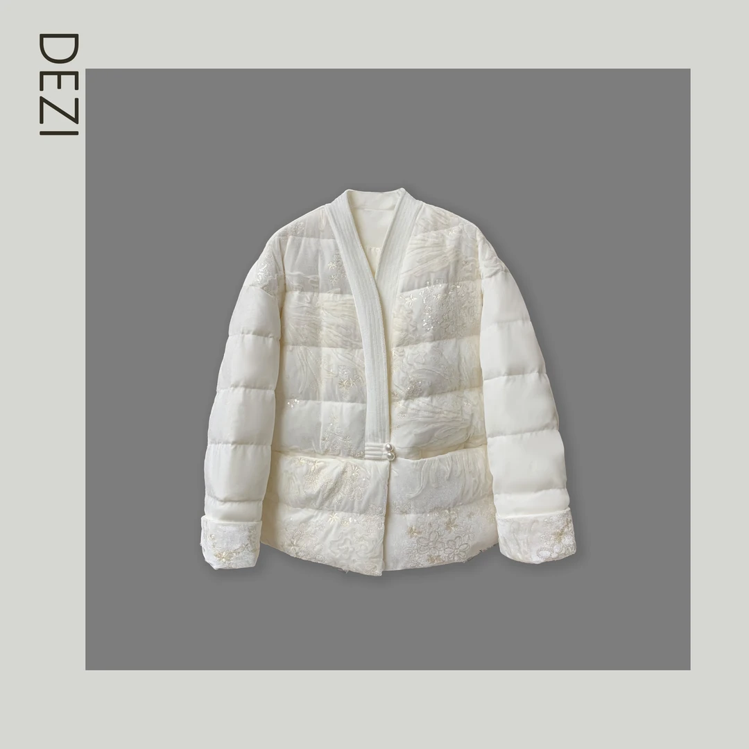 DEZI宝藏衣橱国风亮片V领女白鸭羽绒服LS6262088