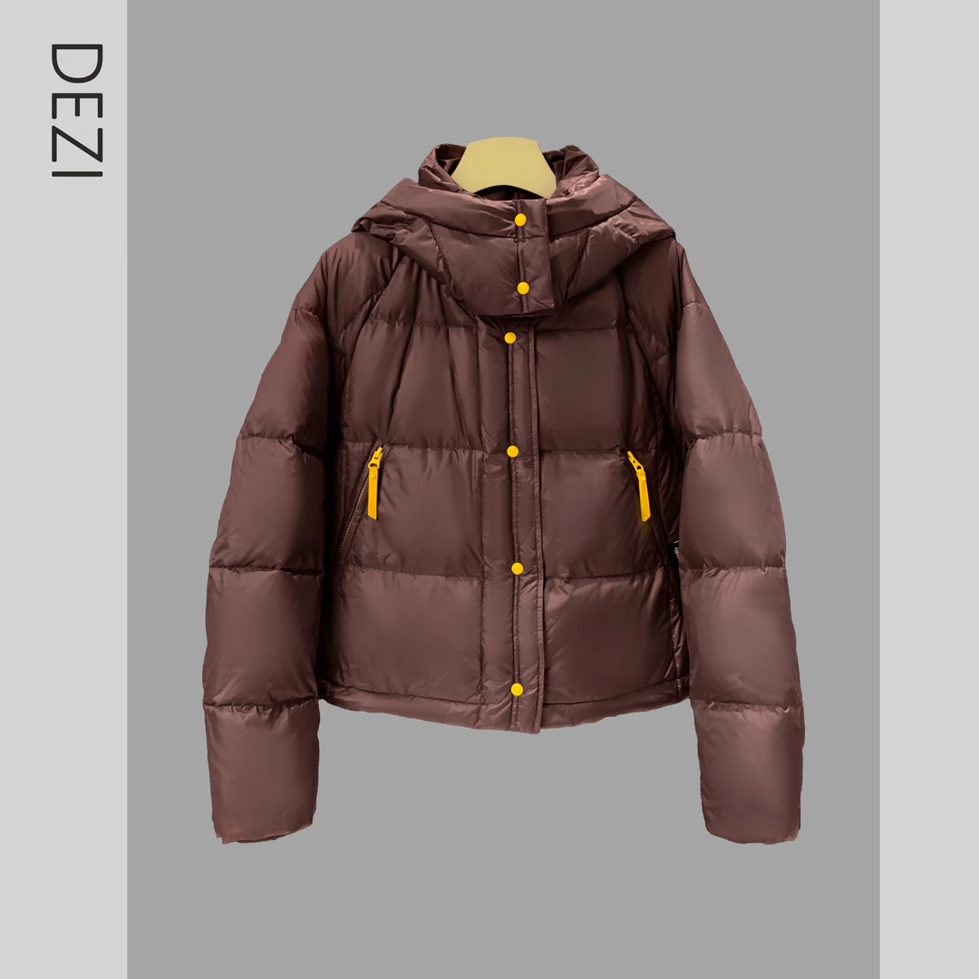 DEZI宝藏衣橱御寒保暖时尚连帽短款女白鸭羽绒服LS33221088