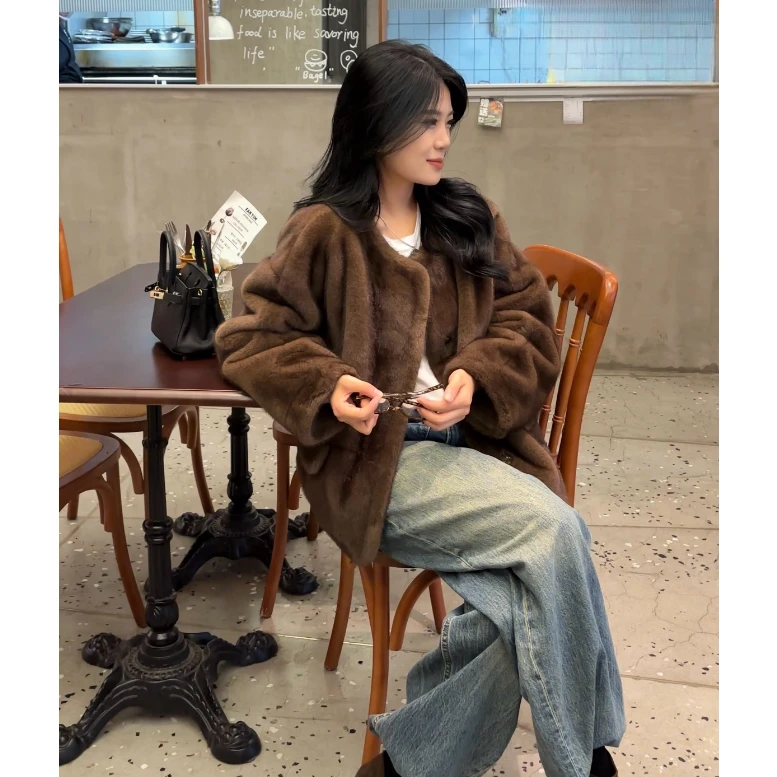 DEZI宝藏衣橱秋冬厚款时尚外欧貂内麂皮女外套LS24856088