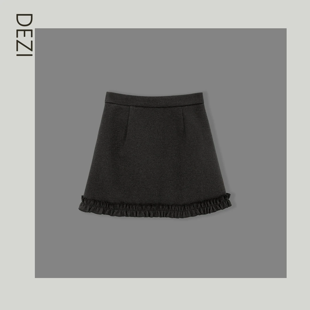 DEZI宝藏衣橱花苞边百搭呢子短裙半裙秋冬女LS11088