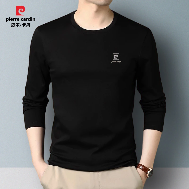 皮尔卡丹男士秋冬季新款圆领加绒加厚长袖上衣时尚潮休闲百搭宽松