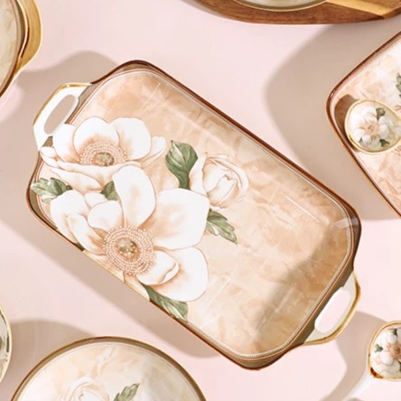 【山茶花12英寸鱼盘】家用鱼盘陶瓷盘子菜盘创意简约炒菜盘釉下彩