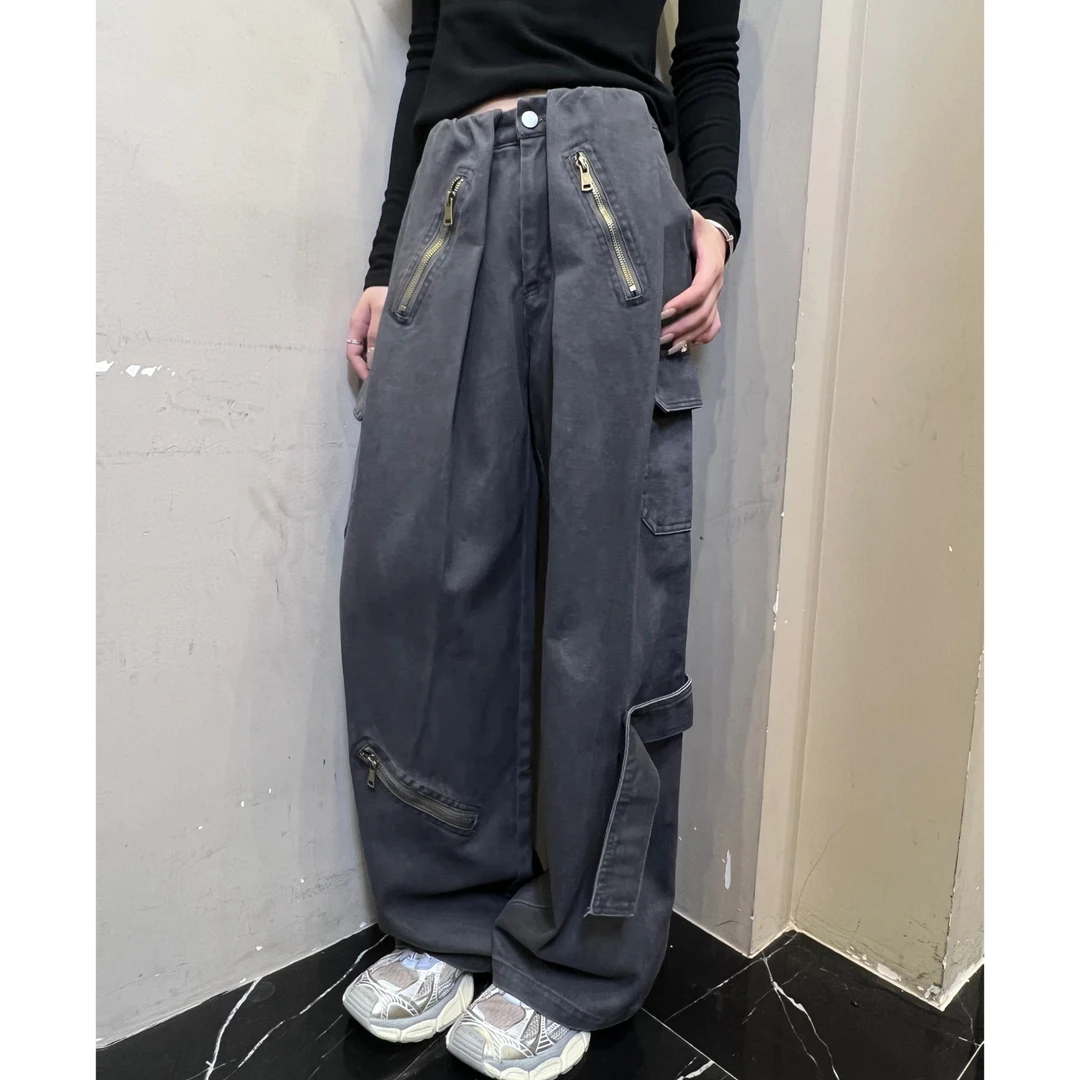 凡Fan【松弛氛围】美式复古重工拉链压褶工装裤秋冬季阔腿裤