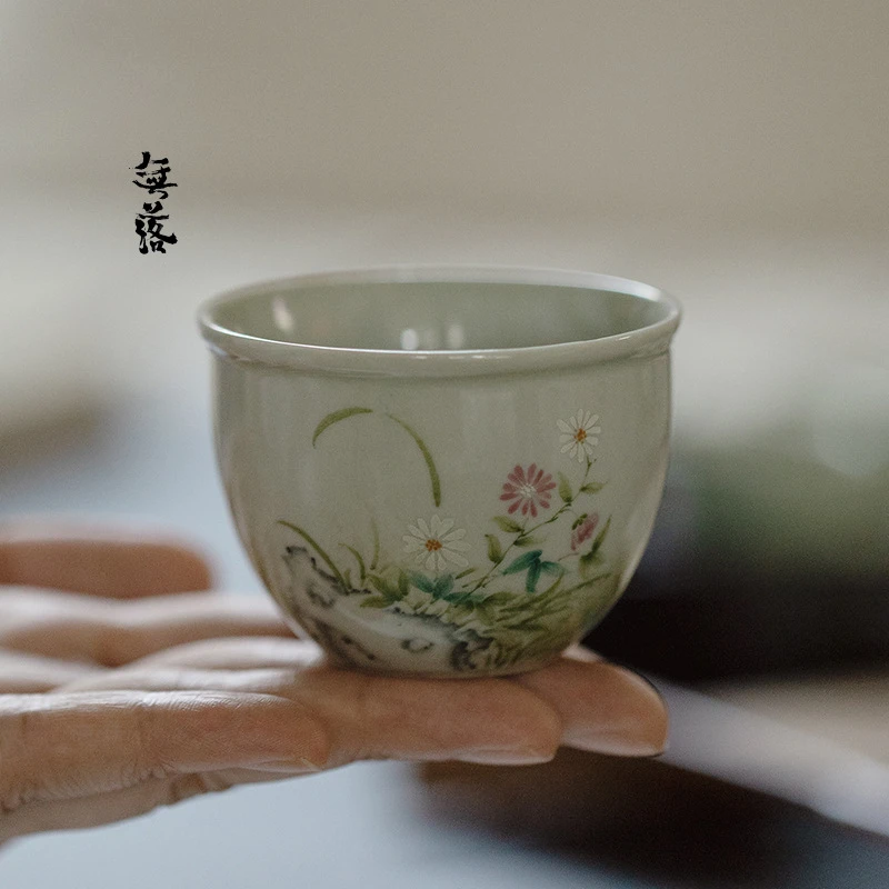 无落果青釉下彩手绘荷塘主人杯功夫茶具缸杯大号家用茶杯单杯茶