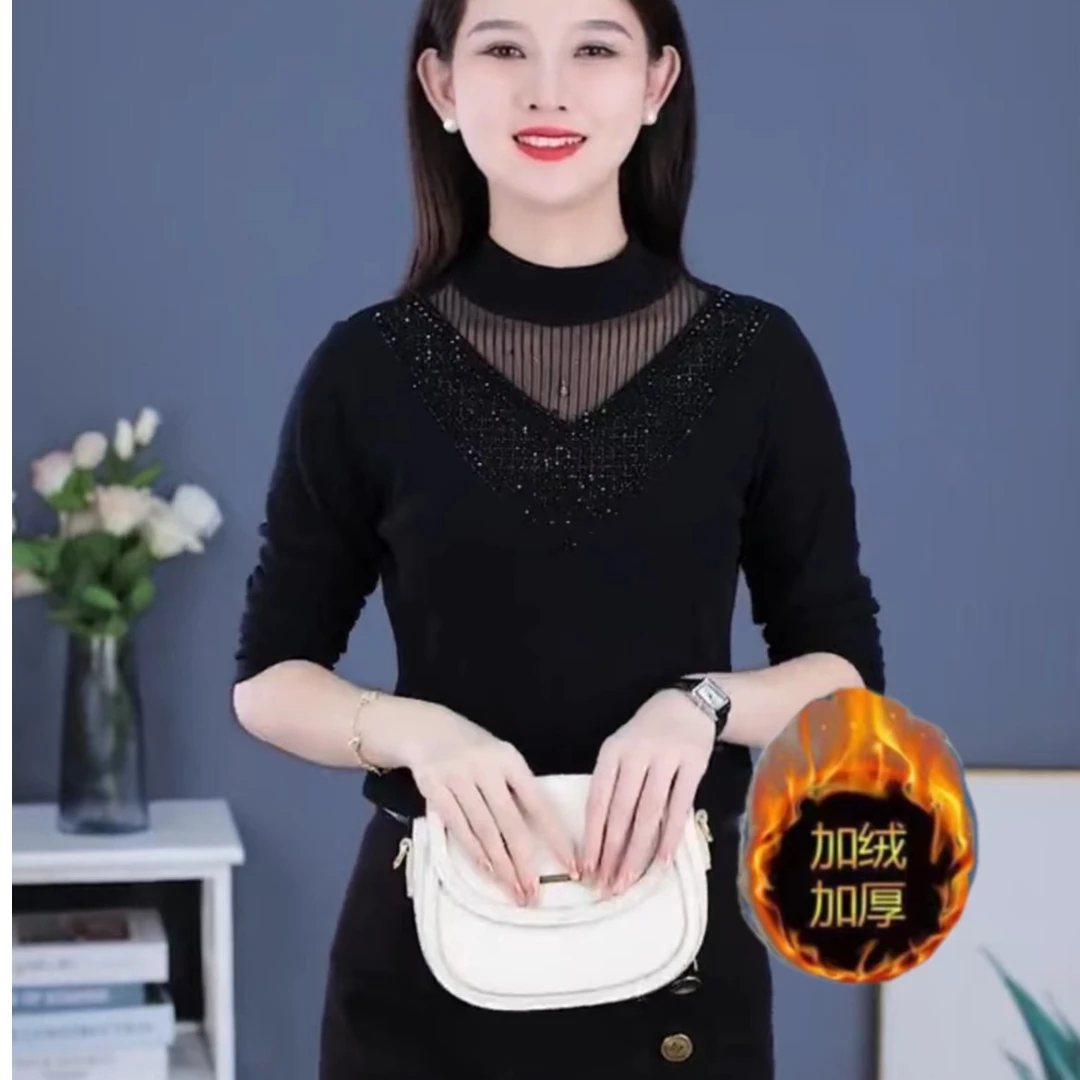 加绒加厚修身显瘦打底衫半高领百搭上衣气质长袖冬季女士保暖衣服