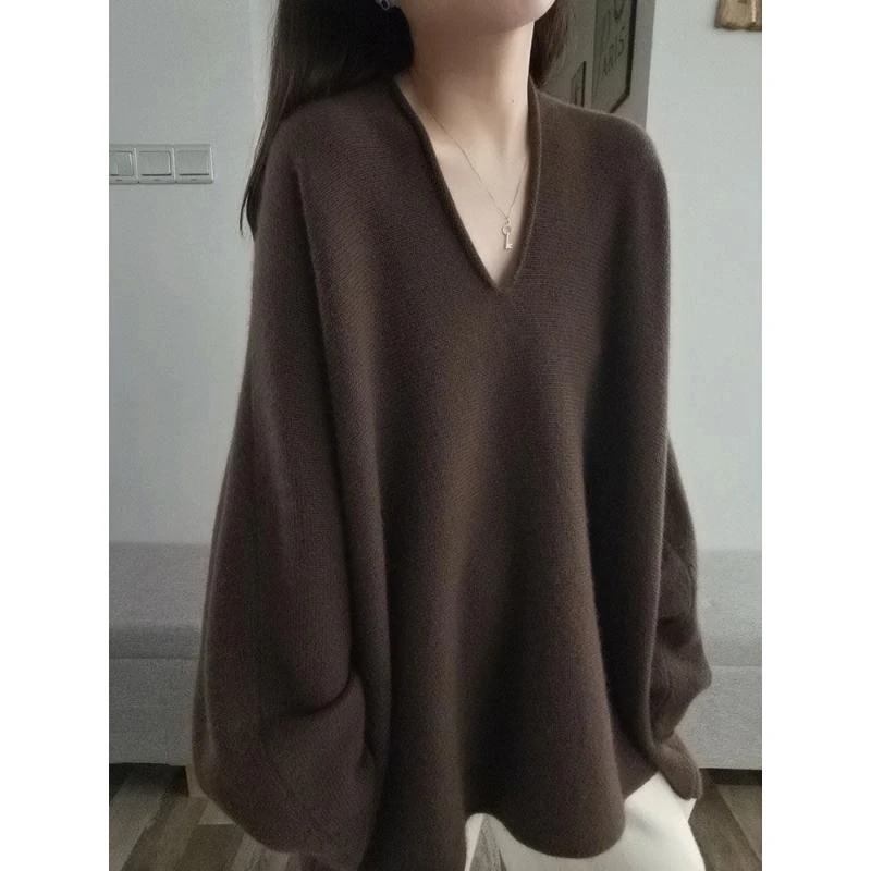 加厚今年流行漂亮氛围感韩式慵懒风质感v领毛衣女秋冬打底针织衫