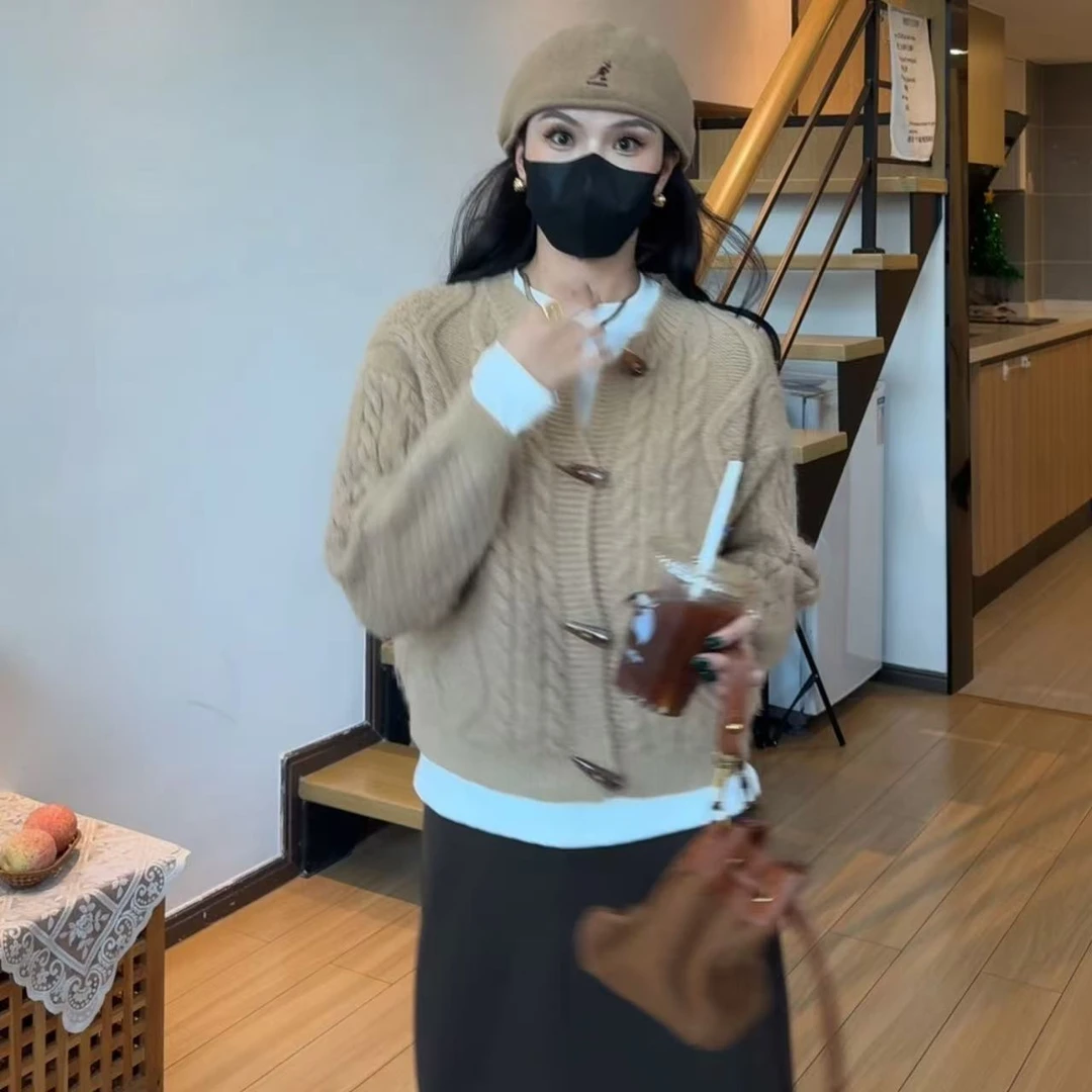 小个子定制140-160麻花毛衣女秋冬复古短款百搭慵懒风开衫外套