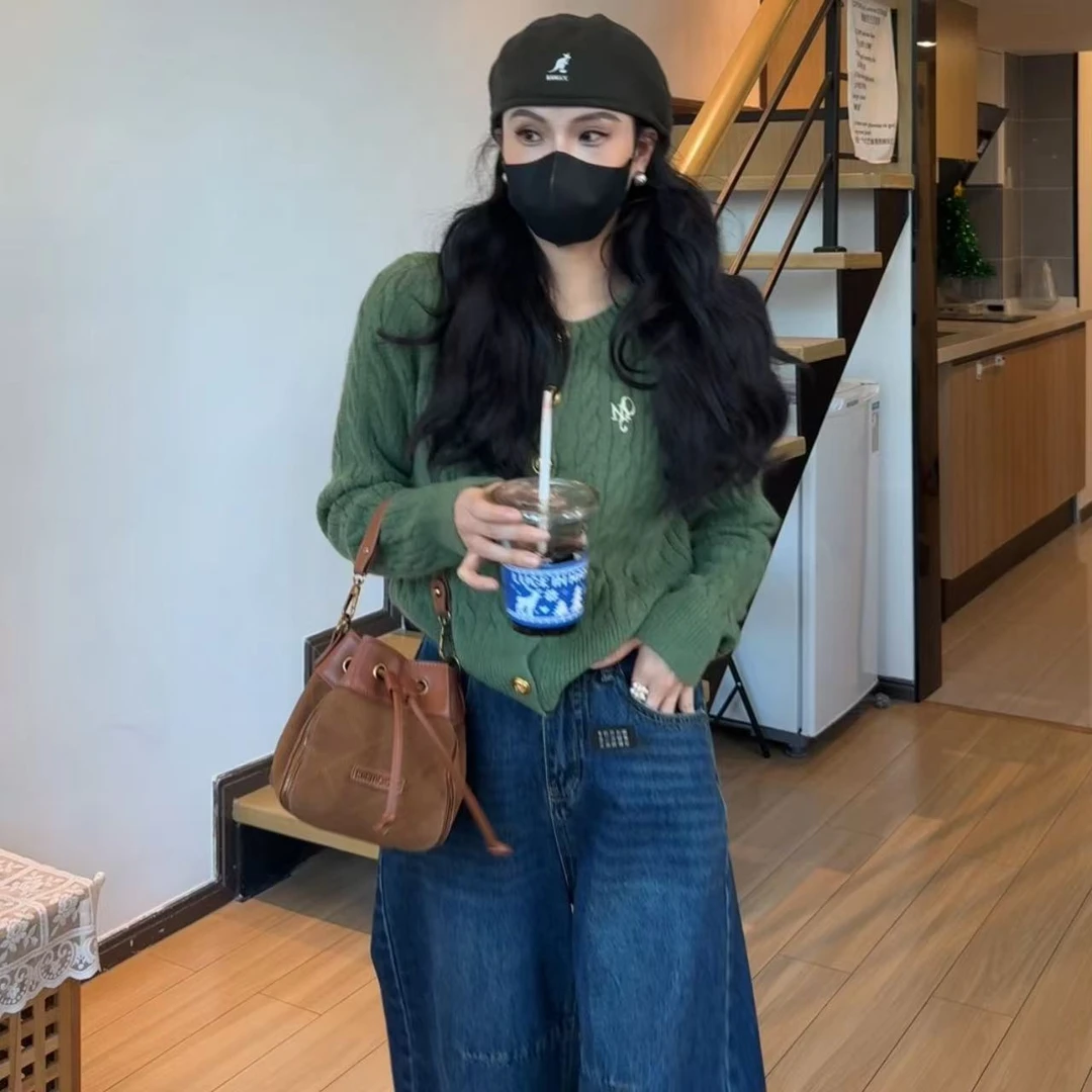 小个子150正肩麻花针织开衫外搭女秋冬小个子法式毛衣外套上衣秋