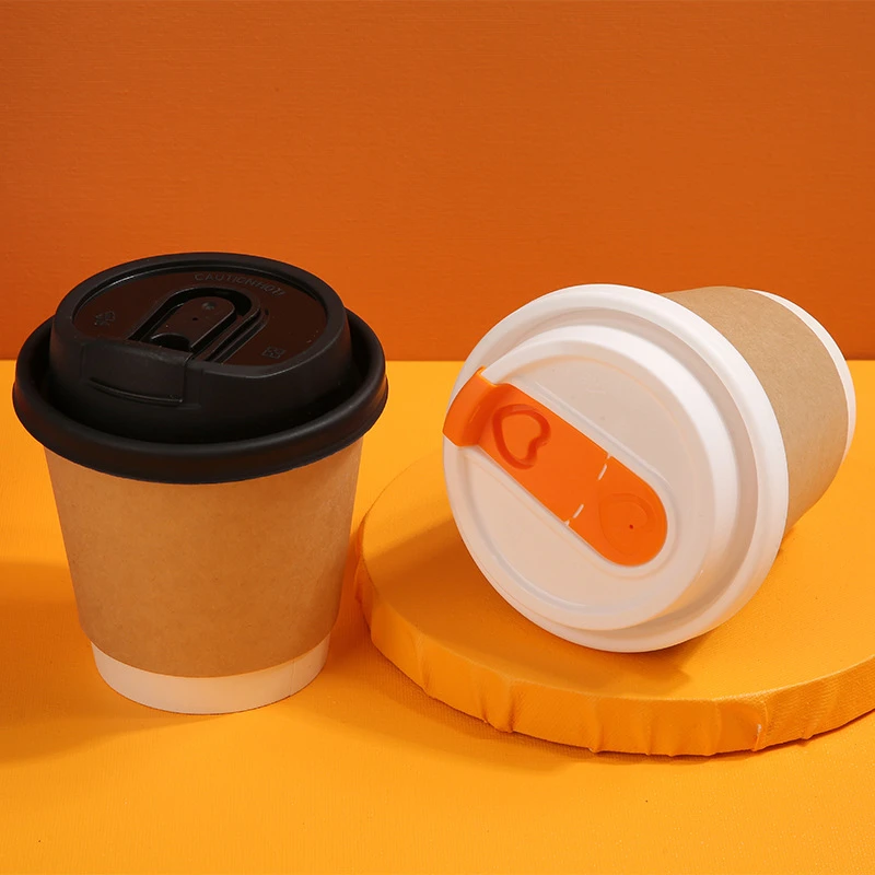 一次性双层牛皮纸咖啡杯带盖热饮杯外卖中空杯牛皮纸加厚商用