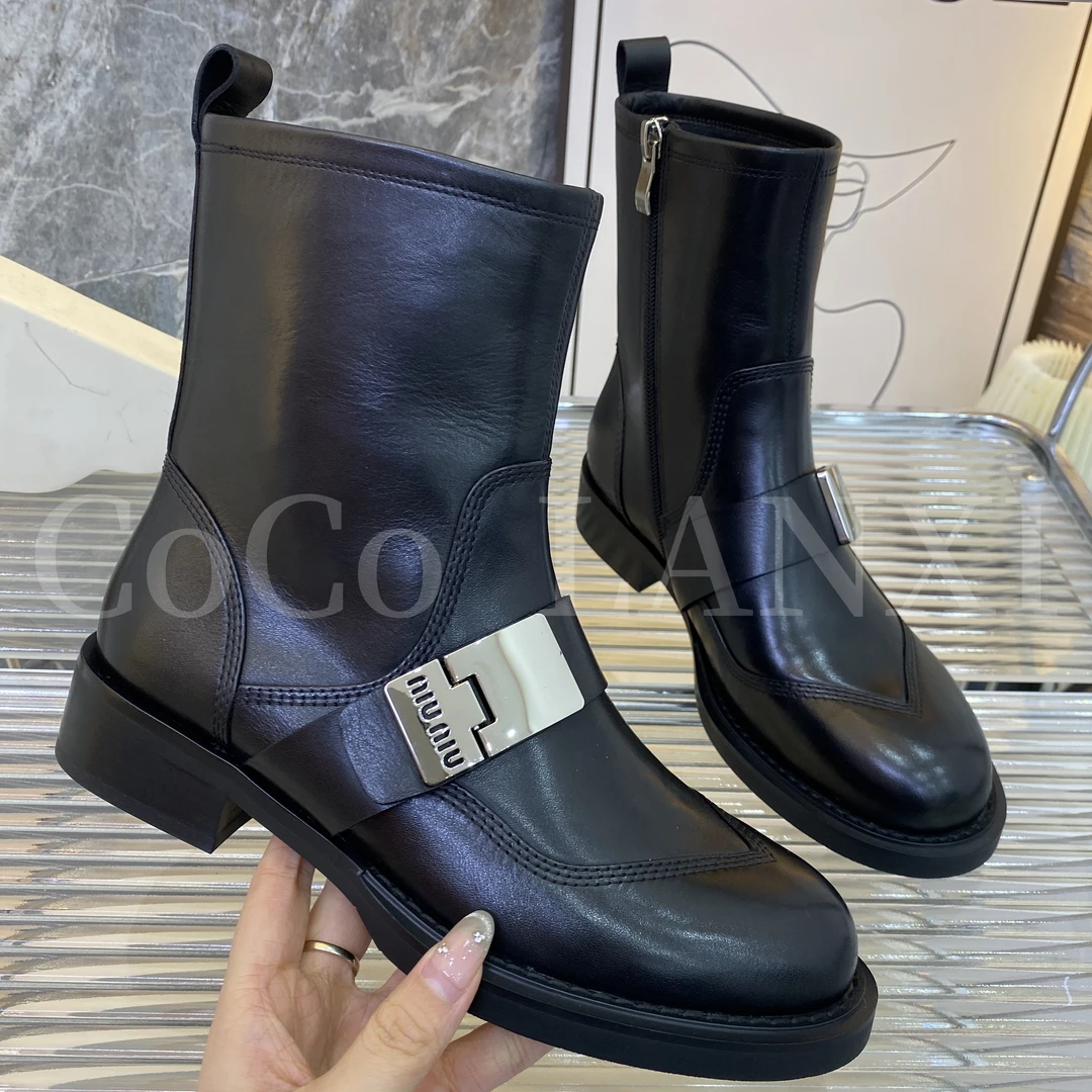 【COCO LANXI】英伦风靴子时尚百搭黑色潮流中筒时装圆头23X272