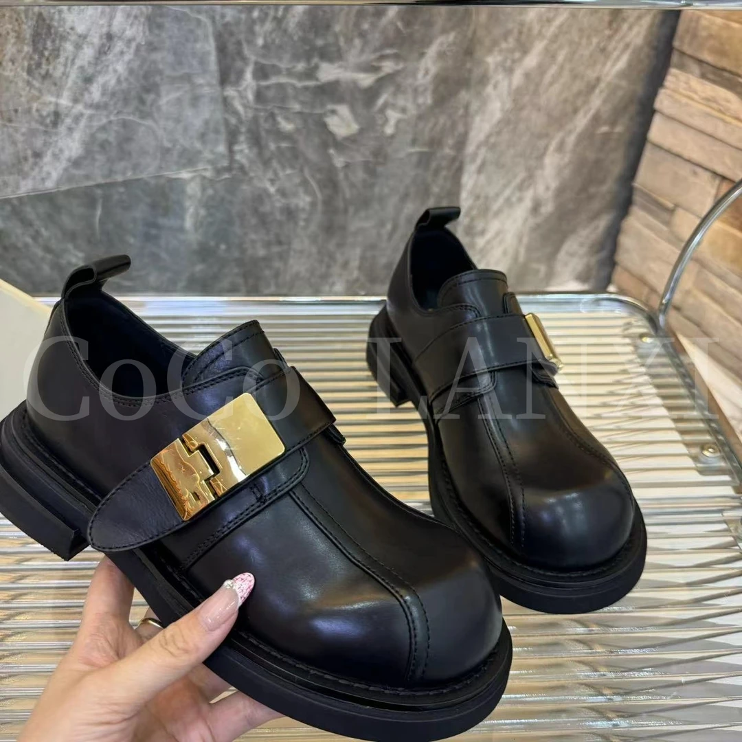 【COCO LANXI】圆头乐福鞋厚底乐福鞋时尚休闲百搭黑色24LF375LX