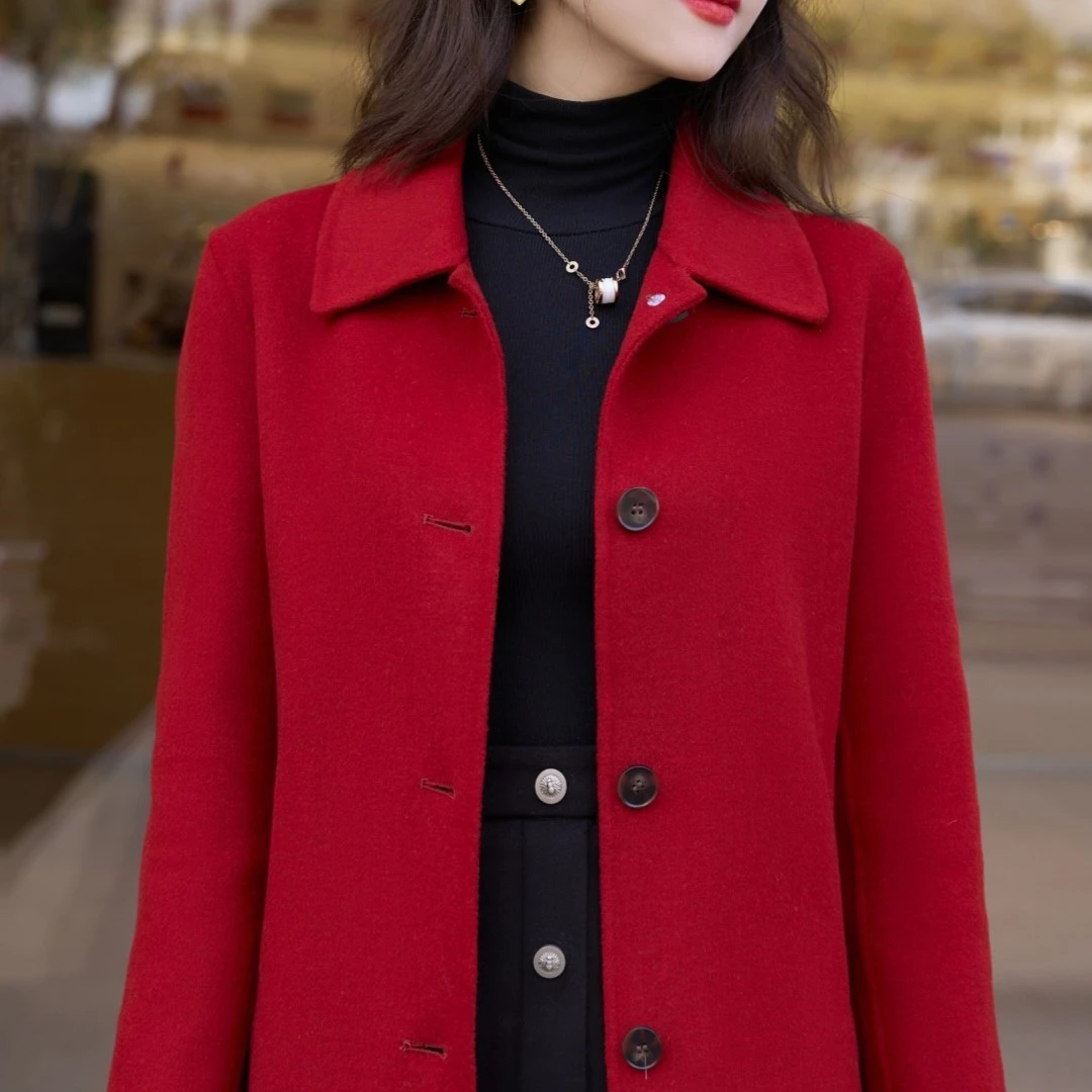 2023新款双面羊毛外套修身时尚211洋气中年秋冬双面呢大衣（白白）