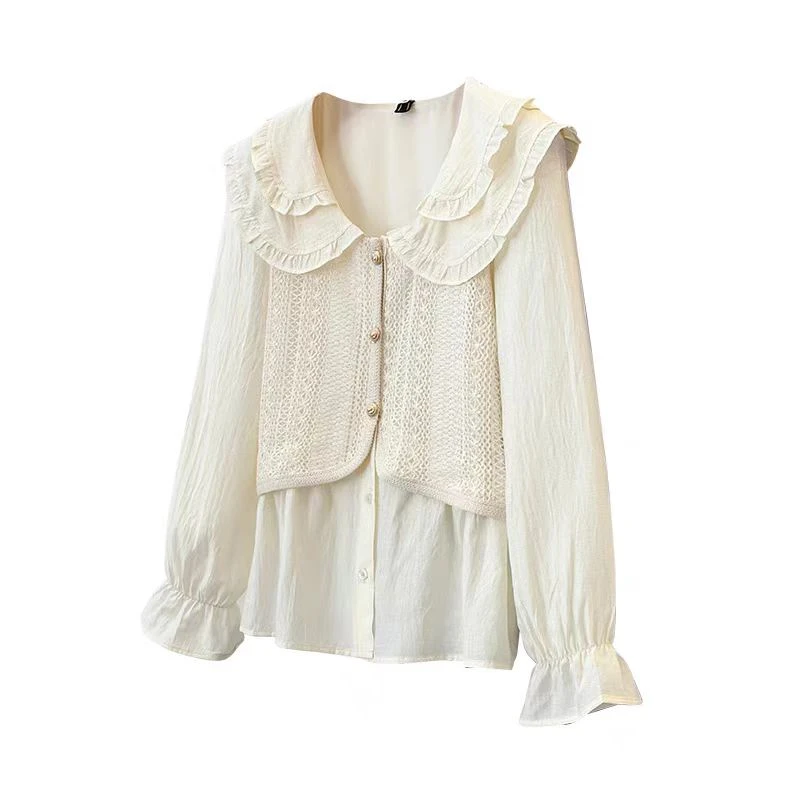 大码女装衬衫简约拼接百搭胖妹妹减龄显瘦时尚宽松遮肉秋季61939