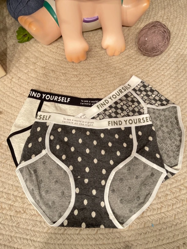 3条装 中腰大包臀好开叉针织棉女士内裤