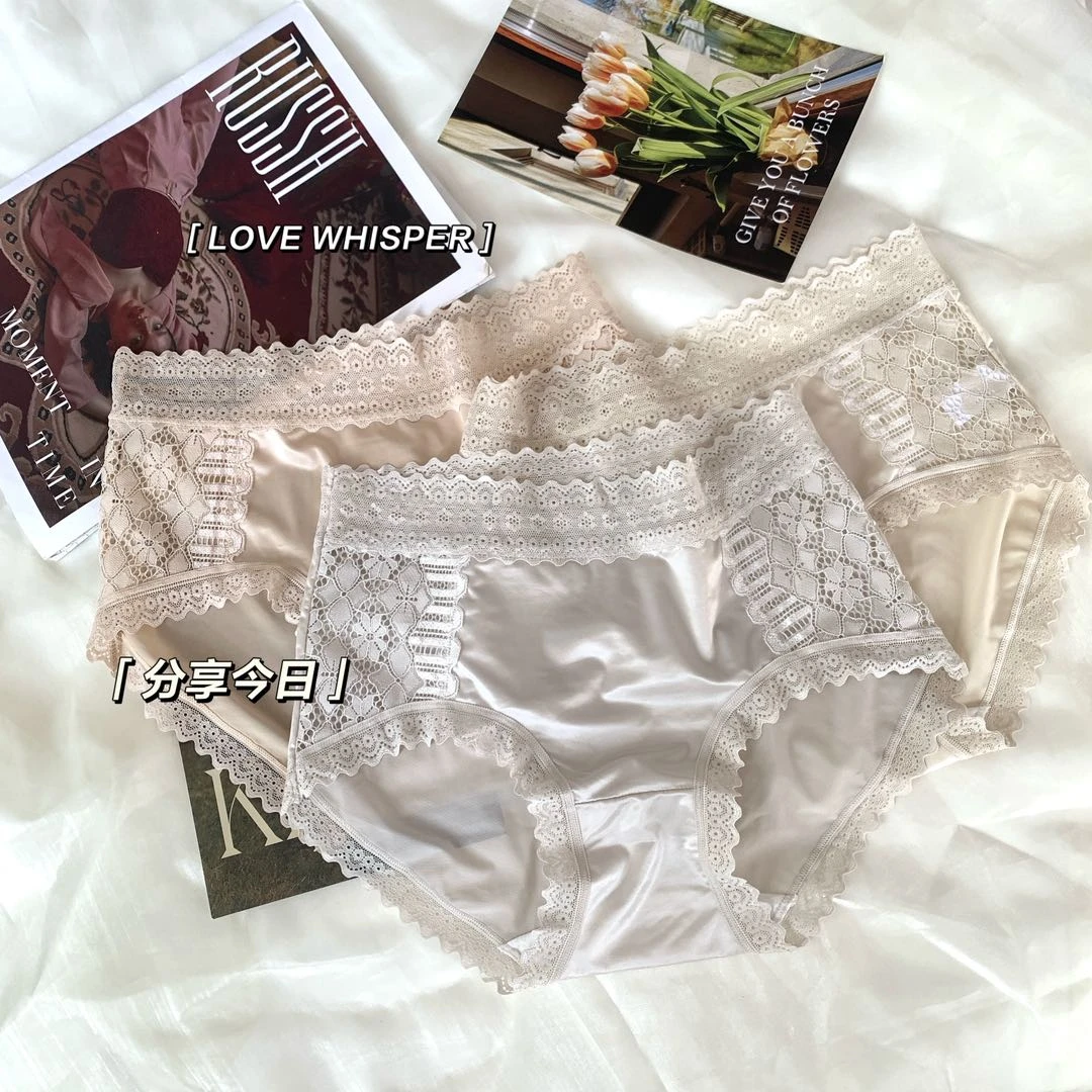 女士中腰缎面拼接蕾丝纯欲风内裤花火流年（80-130斤）