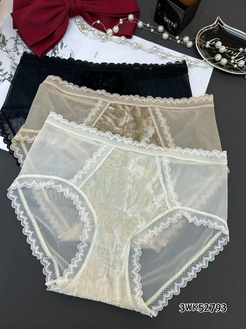 香槟雪莉 维密丝绒拼接蕾丝中腰女士内裤