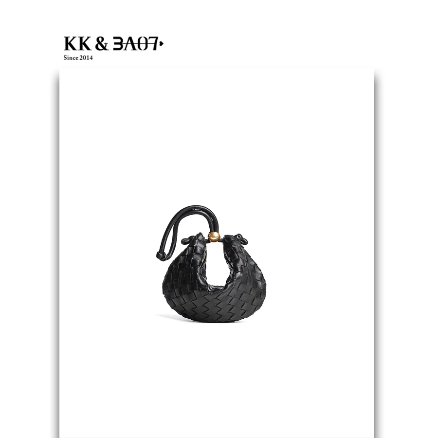 【侃侃KK】编织金球经典手提包单肩包手拎包腋下黑色菱格格纹B-JQ05